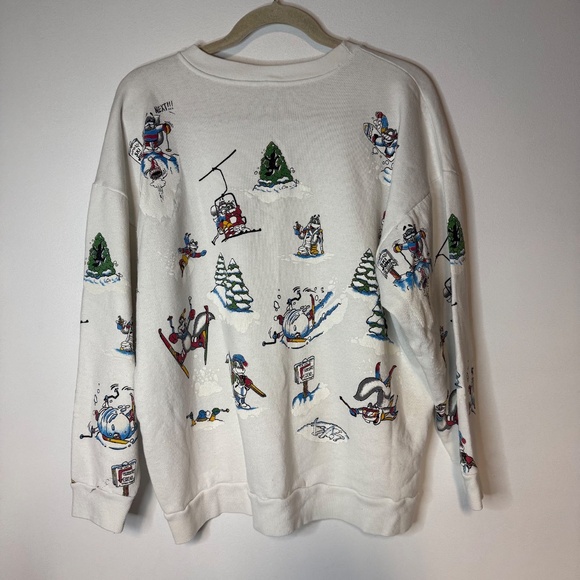 Vintage Ober Gatlinburg Sweatshirt w/ Cartoon Skiing Chipmunk Squirrel Print - Picture 4 of 5